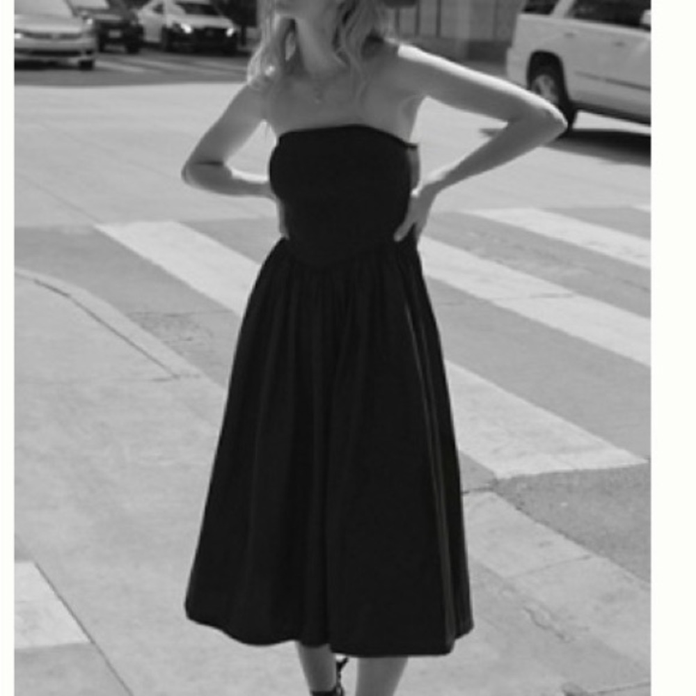 ANTHROPOLOGIE STRAPLESS BASQUE-WAIST A-LINE MIDI DRESS